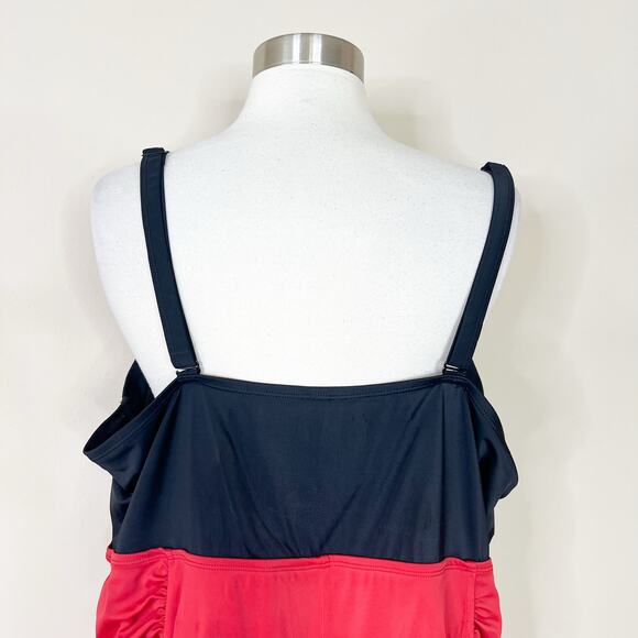 Torrid | Disney Mickey Mouse Red Black Ruched Shorts Style One Piece Swimsuit - Picture 10 of 14